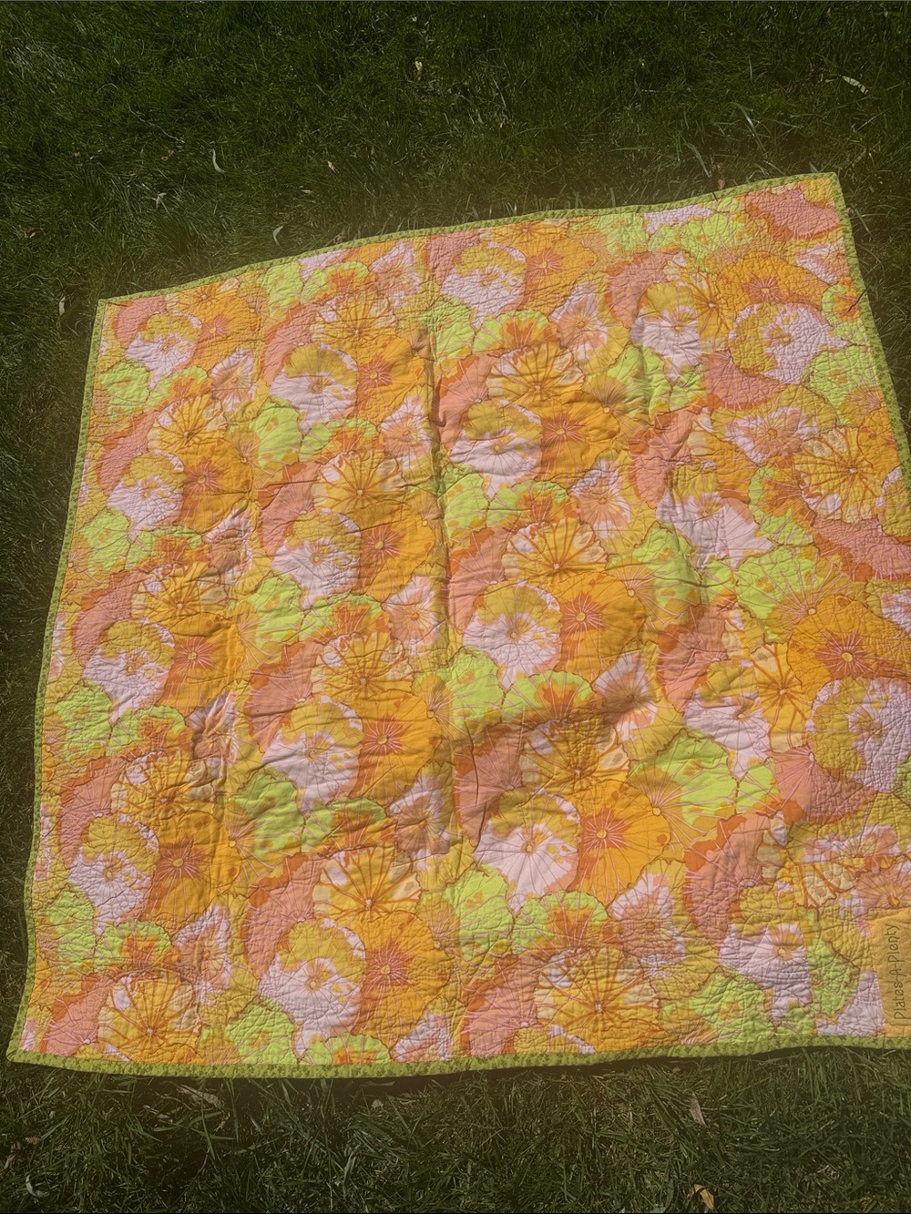 Floral Patchwork Quilt in Pink, Yellow & Green - Picture 3 of 3